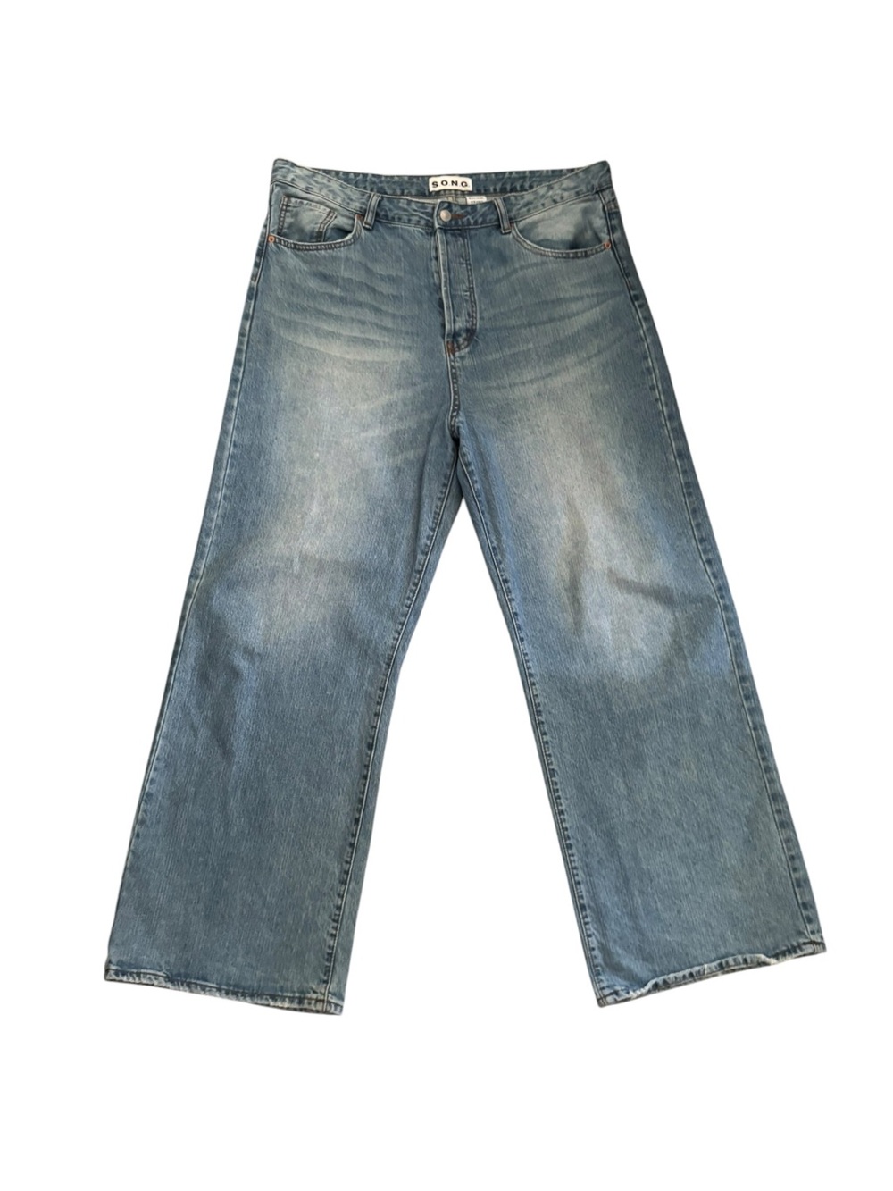S.O.N.G 90’s Style Wide Leg Baggy Jean Sz Jr 17/33 Button~Fly High Rise Med Wash